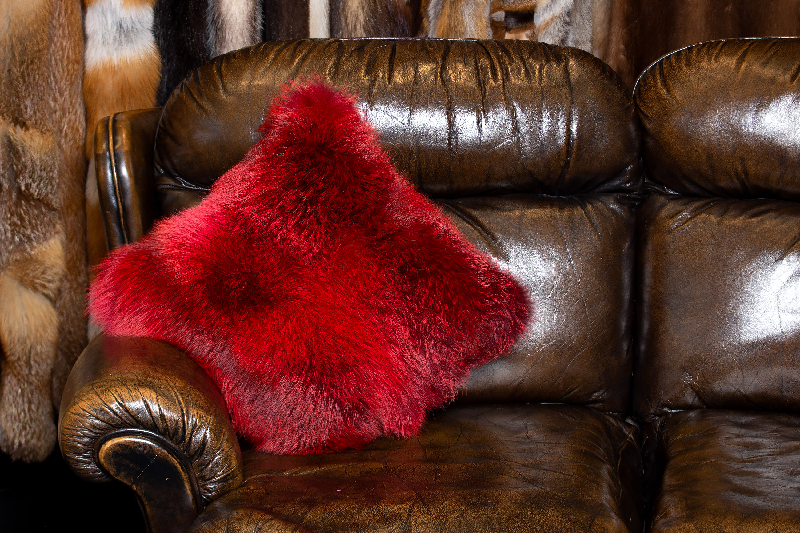 Genuine Red Fox Fur Cushion - Dark Type