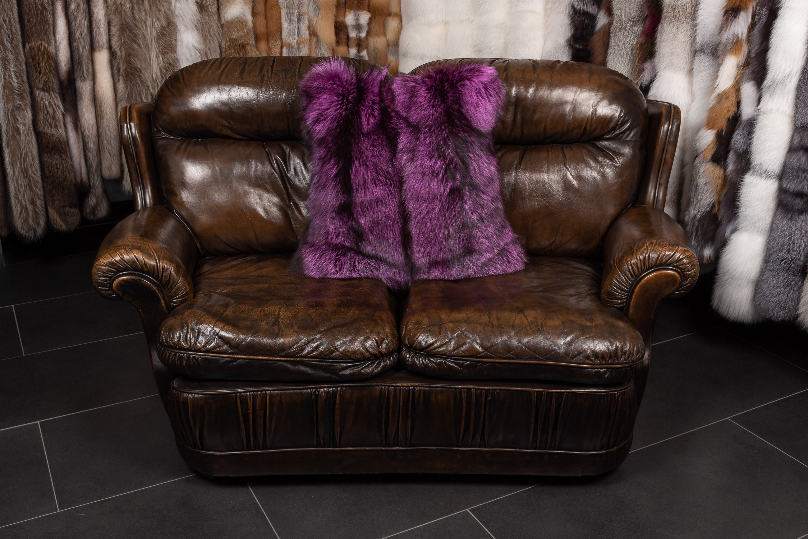 Real Fur Cushion made with Pink Silver Foxes