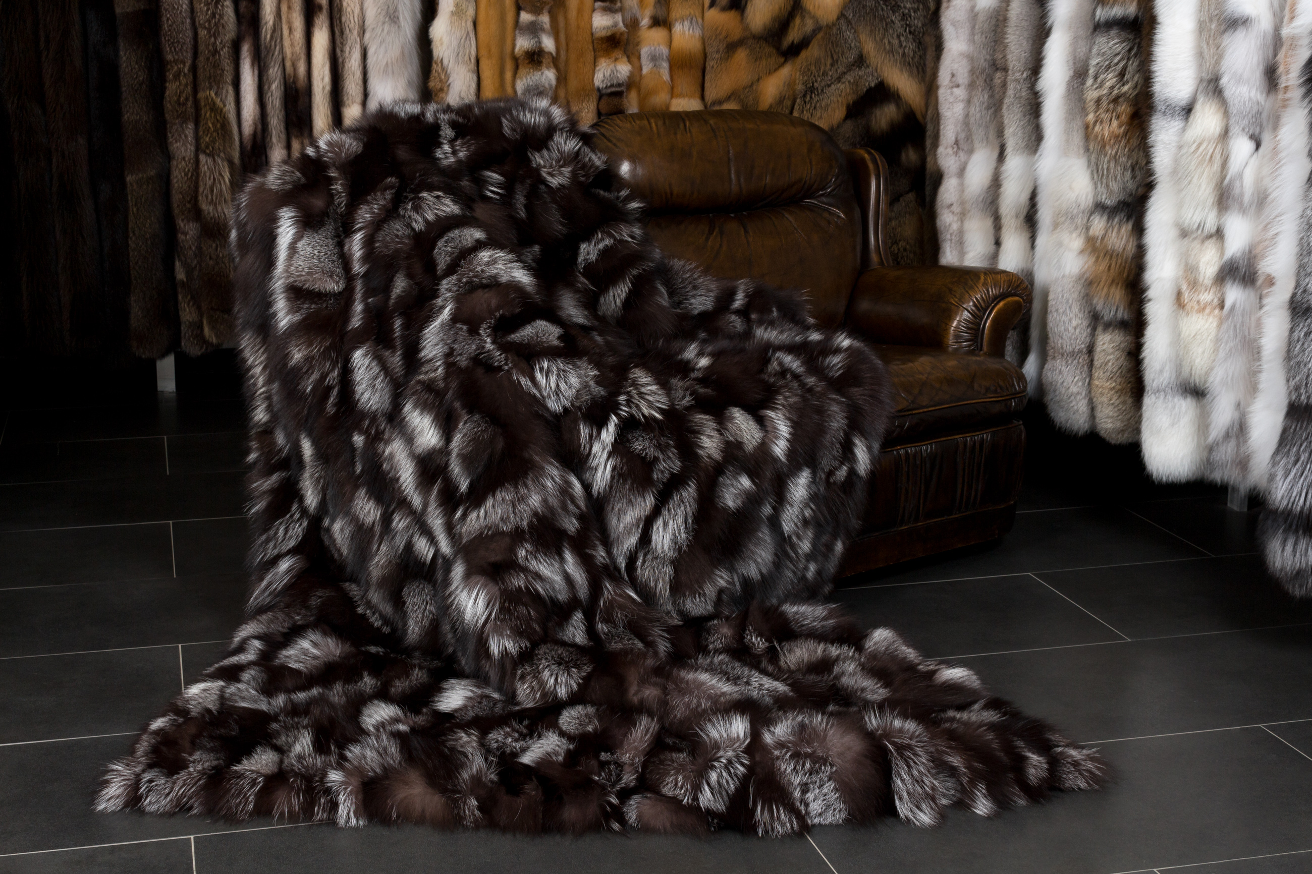 Luxurious silver fox sides fur blanket