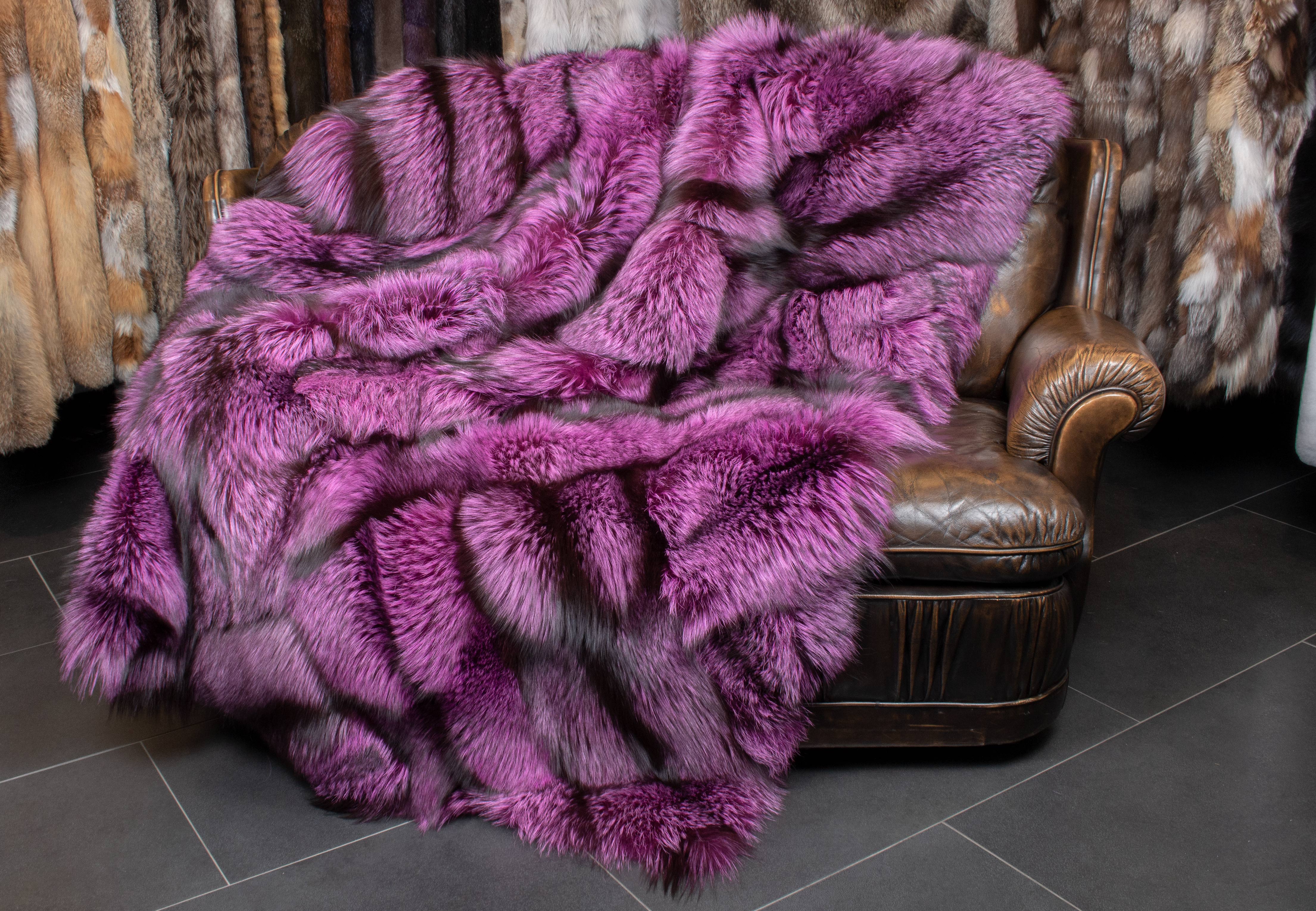 Silver Fox Fur Blanket in purple