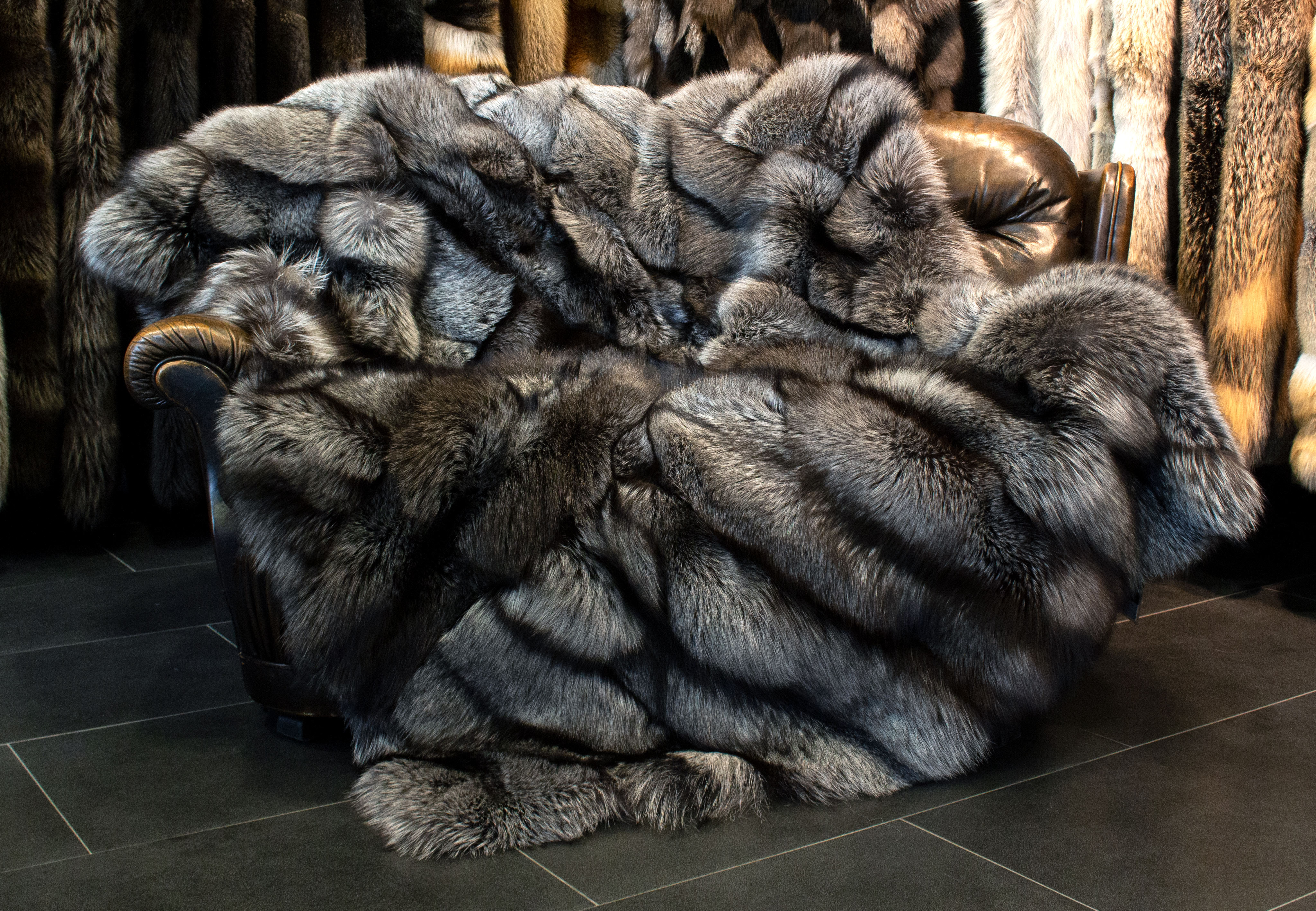 Silver Fox Real Fur Blanket "Patchwork"
